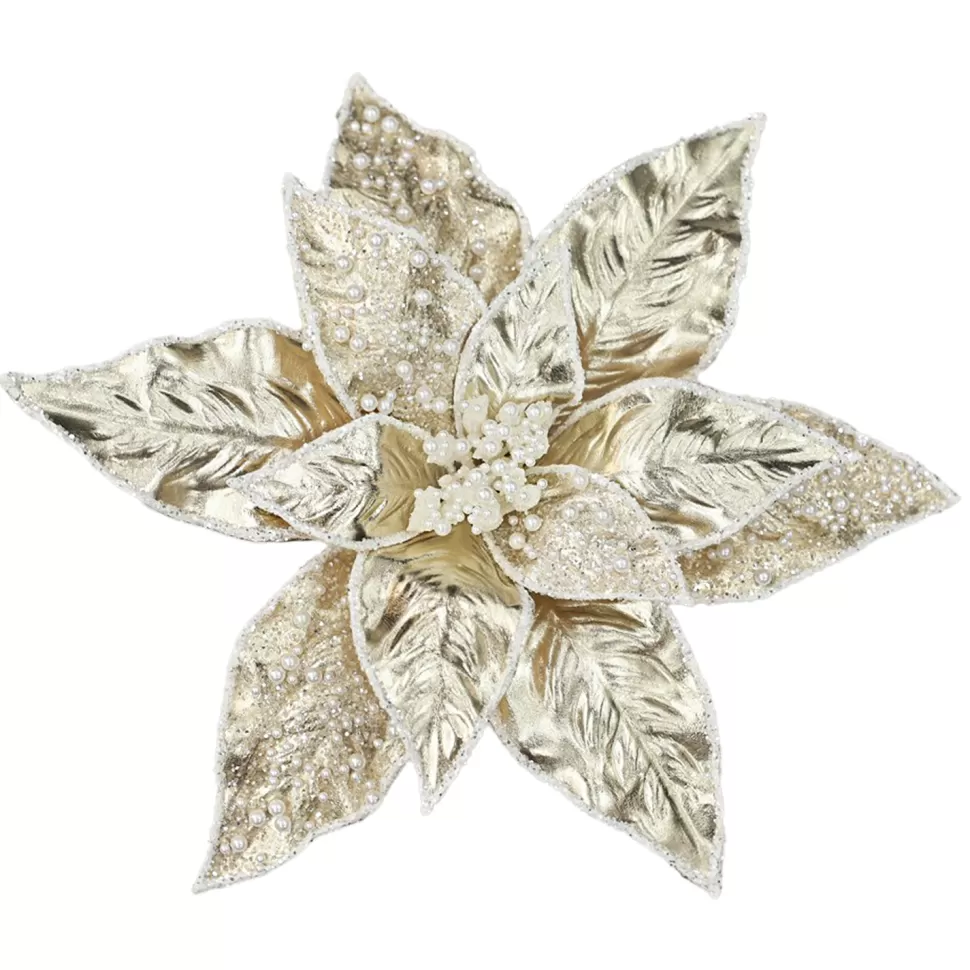 Christmas Forever POINSETTIA HEAD CHAMPAGNE 11″ METALLIC W/ CLIP
