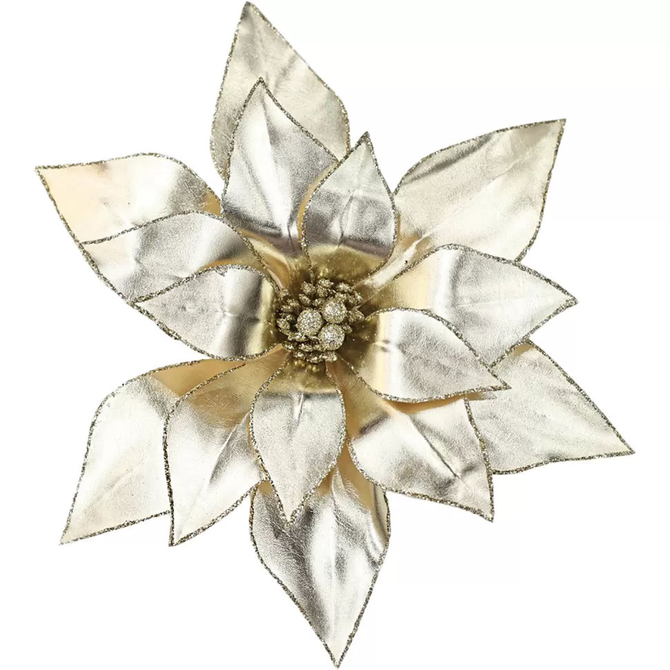 Christmas Forever POINSETTIA HEAD CHAMPAGNE 13″ METALIC W/ CLIP