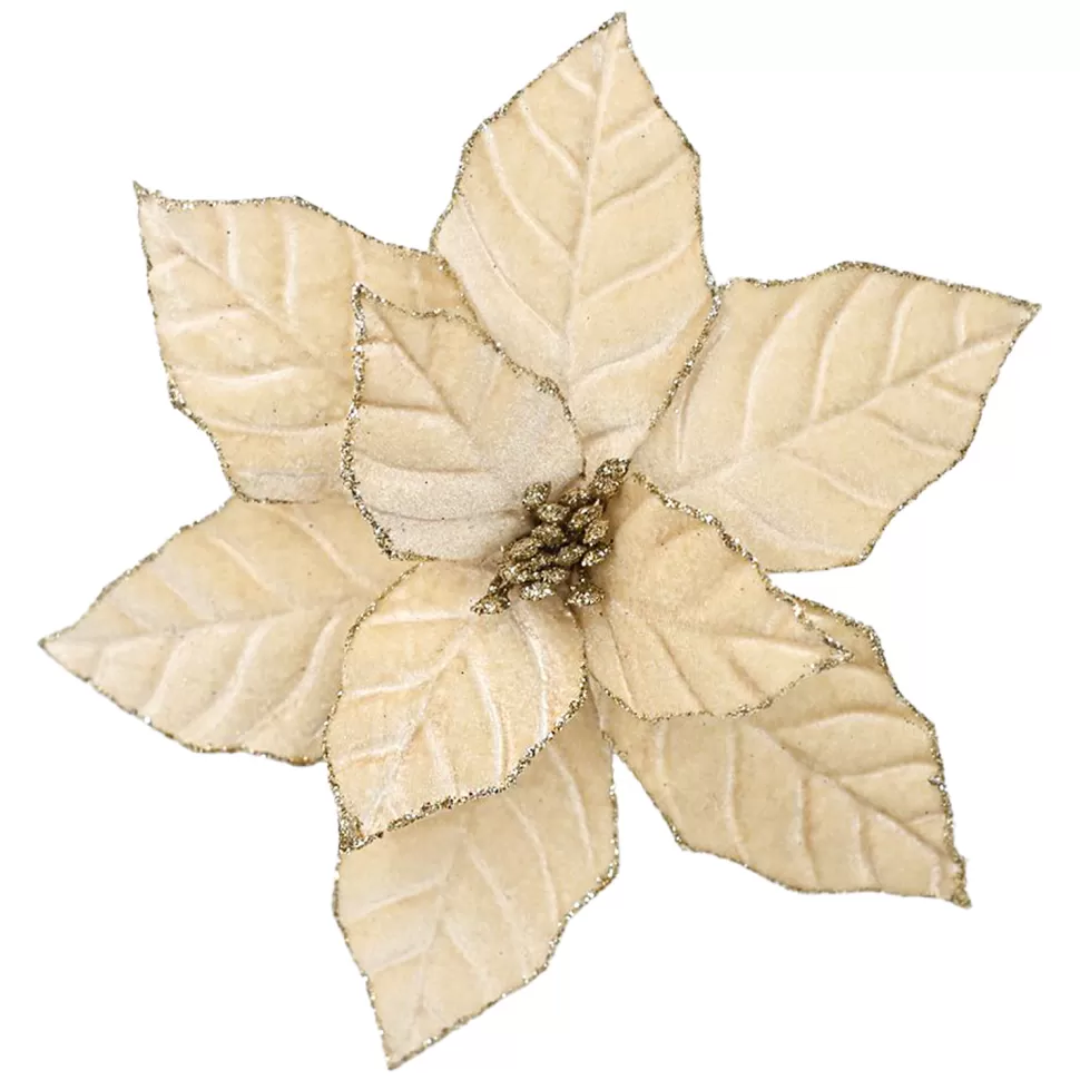 Christmas Forever POINSETTIA HEAD CHAMPAGNE 9.5″ VELVET W/ CLIP