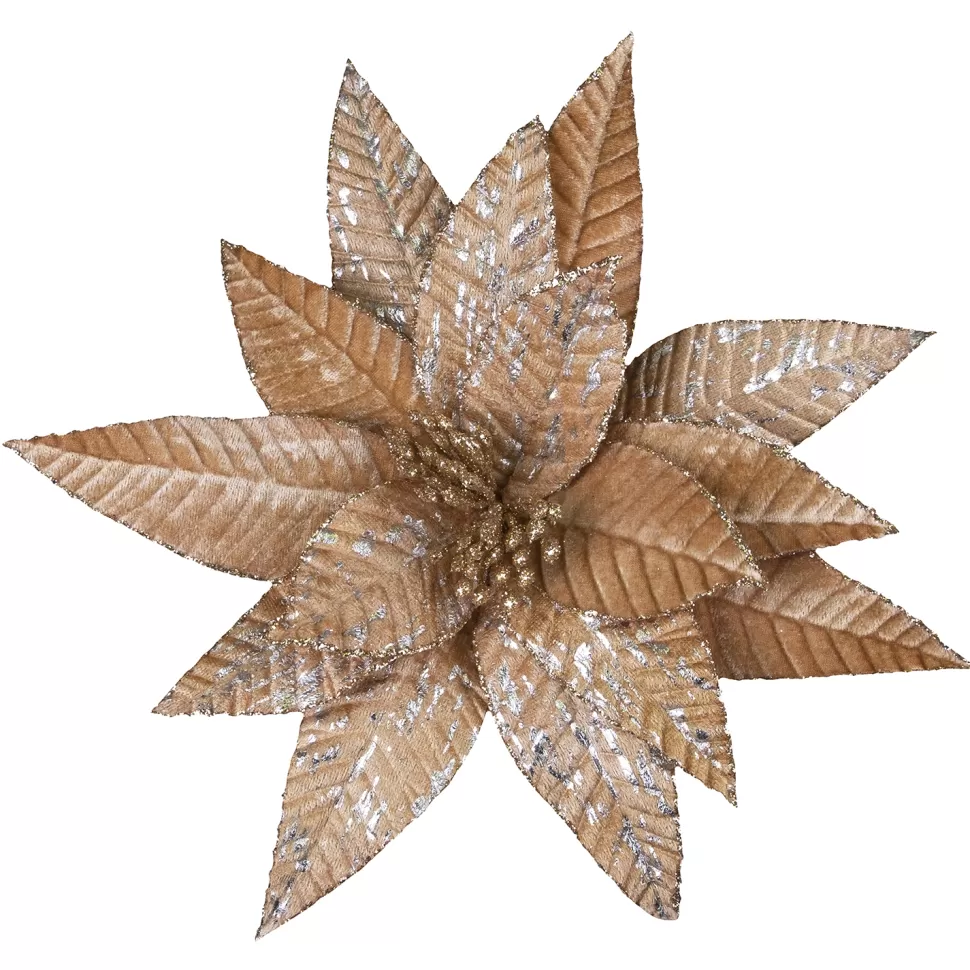 Christmas Forever POINSETTIA HEAD COFFEE 12″ VELVET W/ SILVER FOIL & CLIP