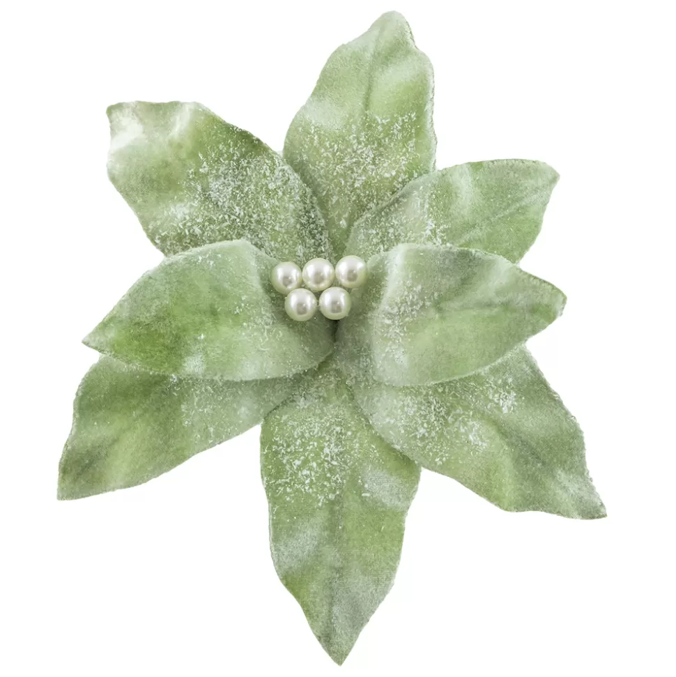 Christmas Forever POINSETTIA HEAD GREEN /MINT 10″ FROSTED W/CLIP