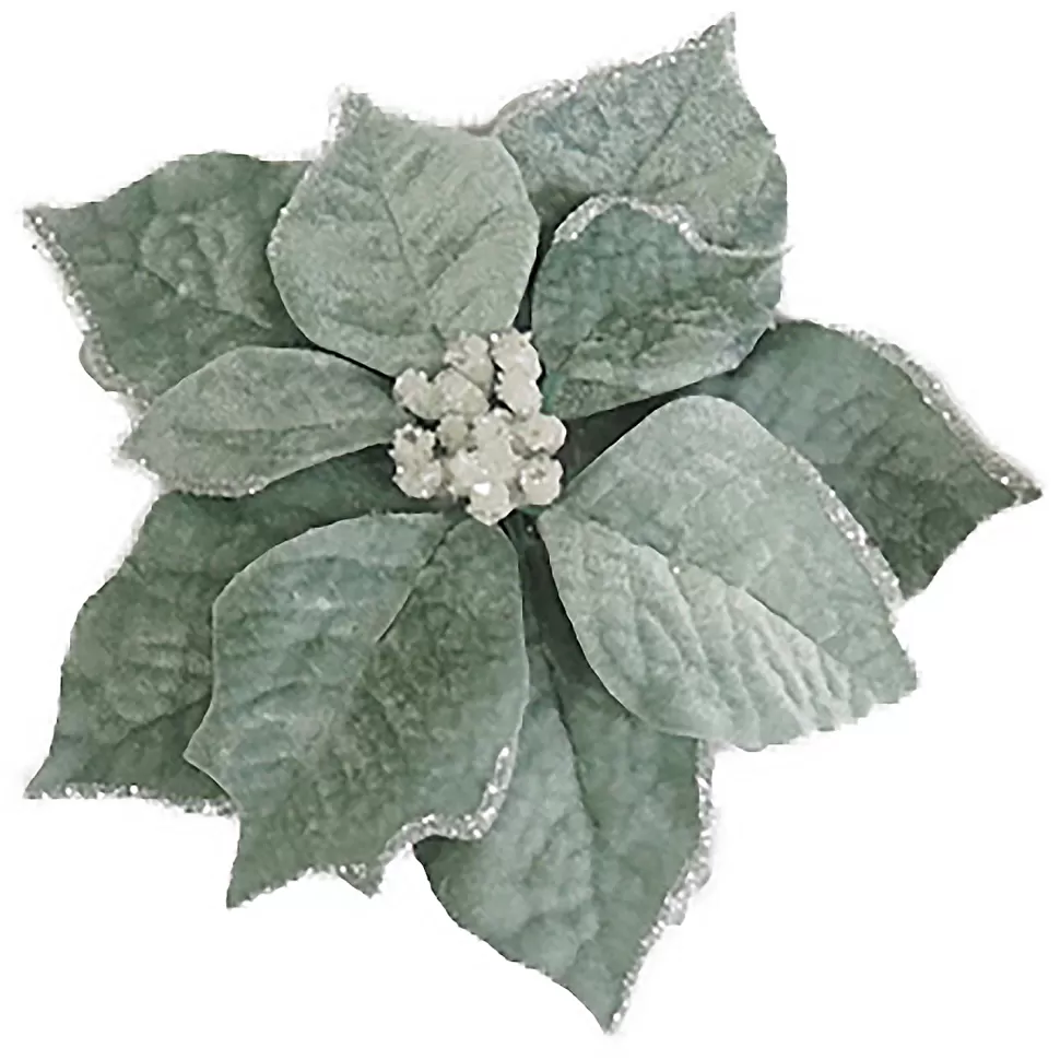 Christmas Forever POINSETTIA HEAD GREEN MINT 9″ ICE/SNOW EDGE CARDED W/ CLIP
