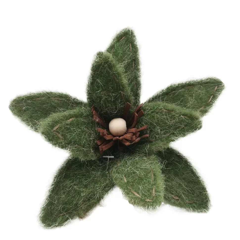 Christmas Forever POINSETTIA HEAD GREEN MOSS 6″ FELT FROSTED LOOK W/ CLIP