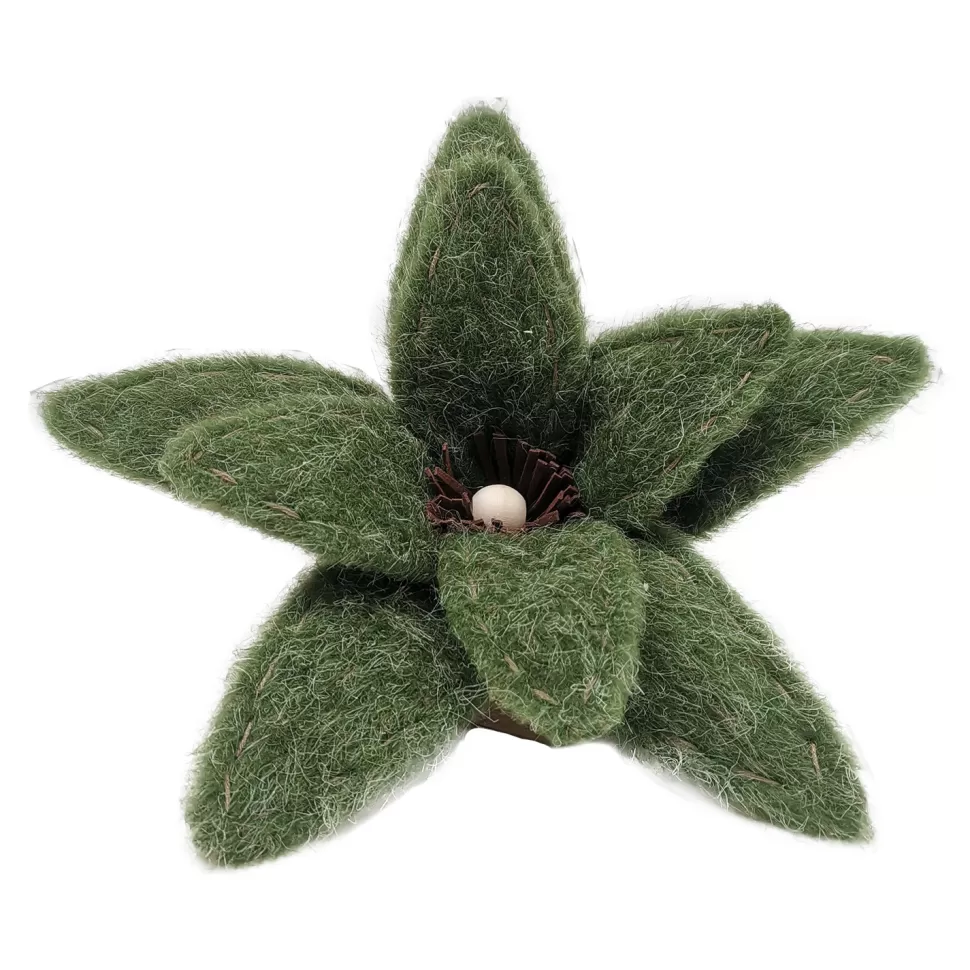 Christmas Forever POINSETTIA HEAD GREEN MOSS 9″ FELT FROSTED LOOK W/ CLIP