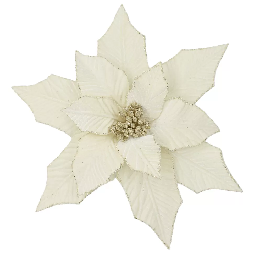 Christmas Forever POINSETTIA HEAD IVORY 12.5″ VELVET GLITTER EDGE