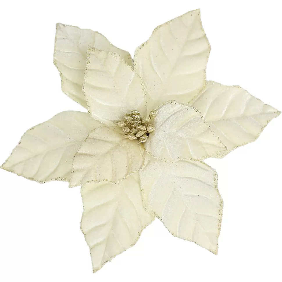 Christmas Forever POINSETTIA HEAD IVORY 9.5″ VELVET W/ CLIP