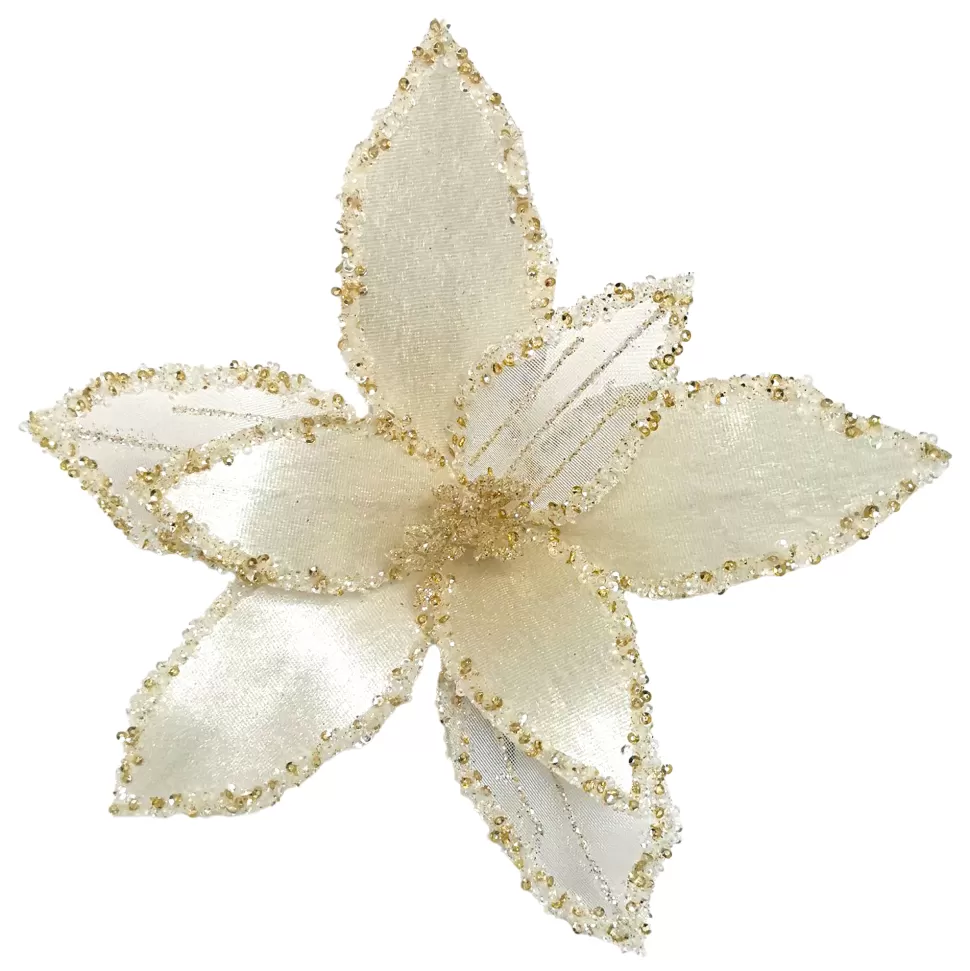 Christmas Forever POINSETTIA HEAD IVORY 9″ VELVET SHEER W/ CLIP