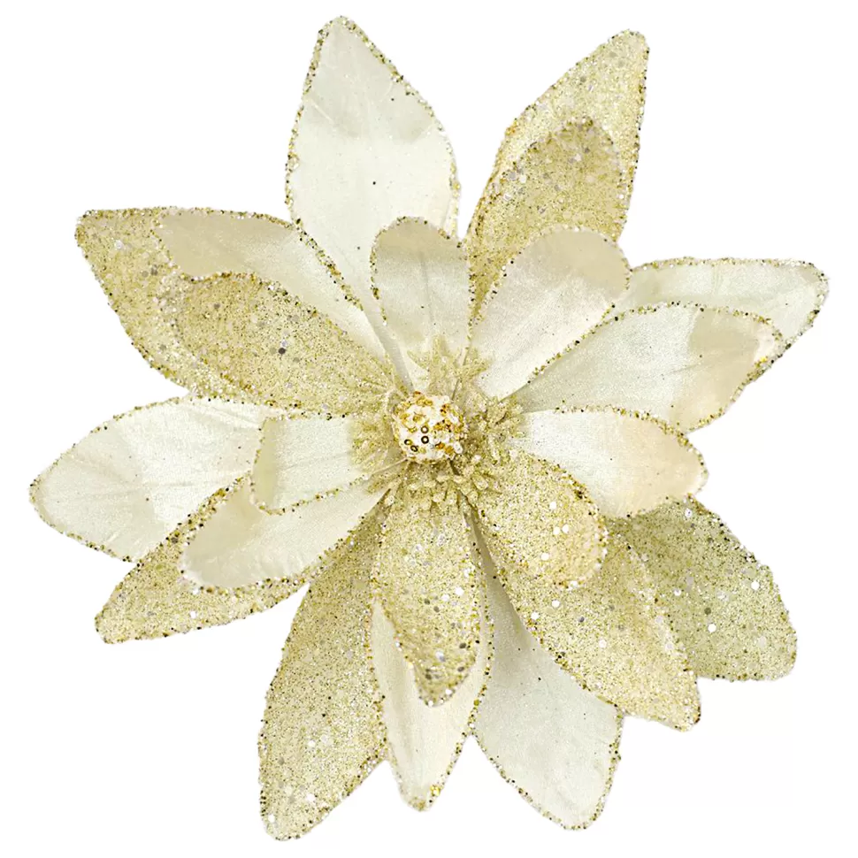 Christmas Forever POINSETTIA HEAD IVORY /WHITE 12″ VELVET W/ CLIP