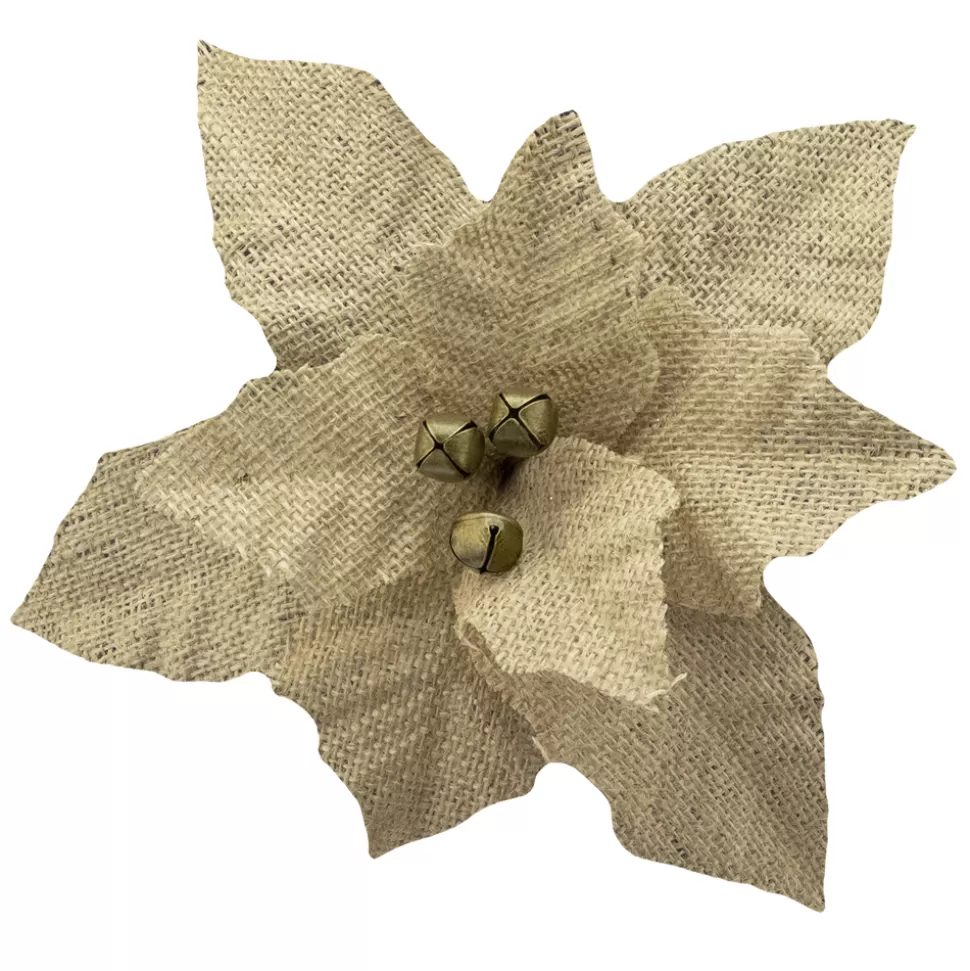 Christmas Forever POINSETTIA HEAD NATURAL 9.5″ BURLAP W/ CLIP