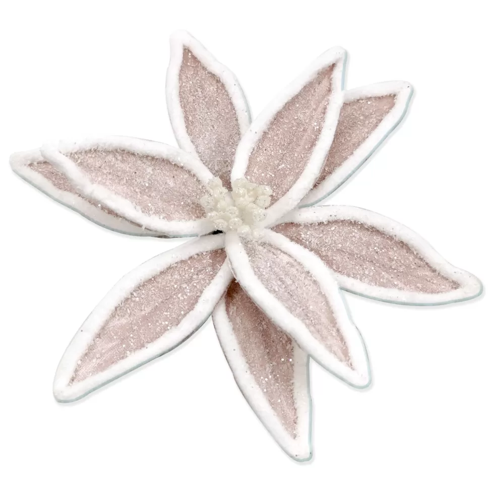 Christmas Forever POINSETTIA HEAD PINK 8.5″ VELVET W/WHITE TRIM & CLIP
