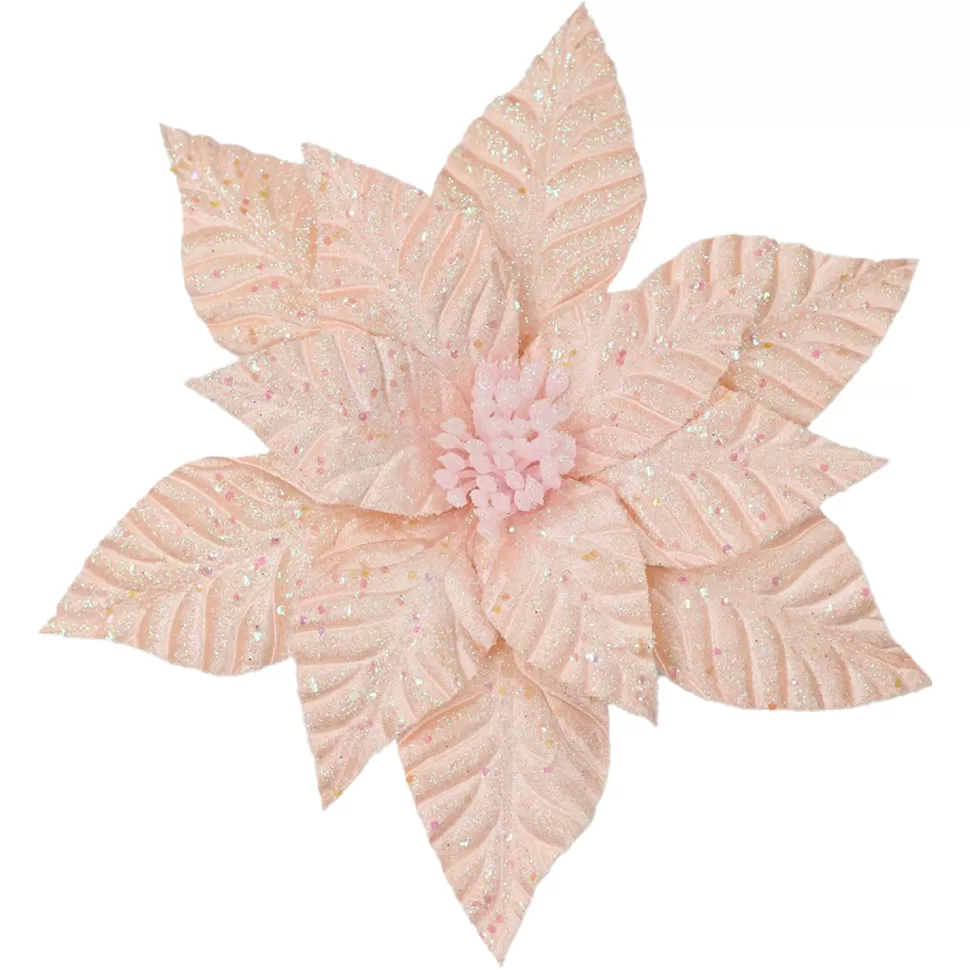 Christmas Forever POINSETTIA HEAD PINK IRID 12″ VELVET W/ GLITTER & CLIP