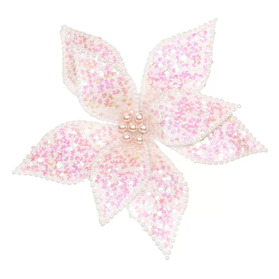 Christmas Forever POINSETTIA HEAD PINK IRR. 12″ W/ IRIDESCENT GLITTER & CLIP