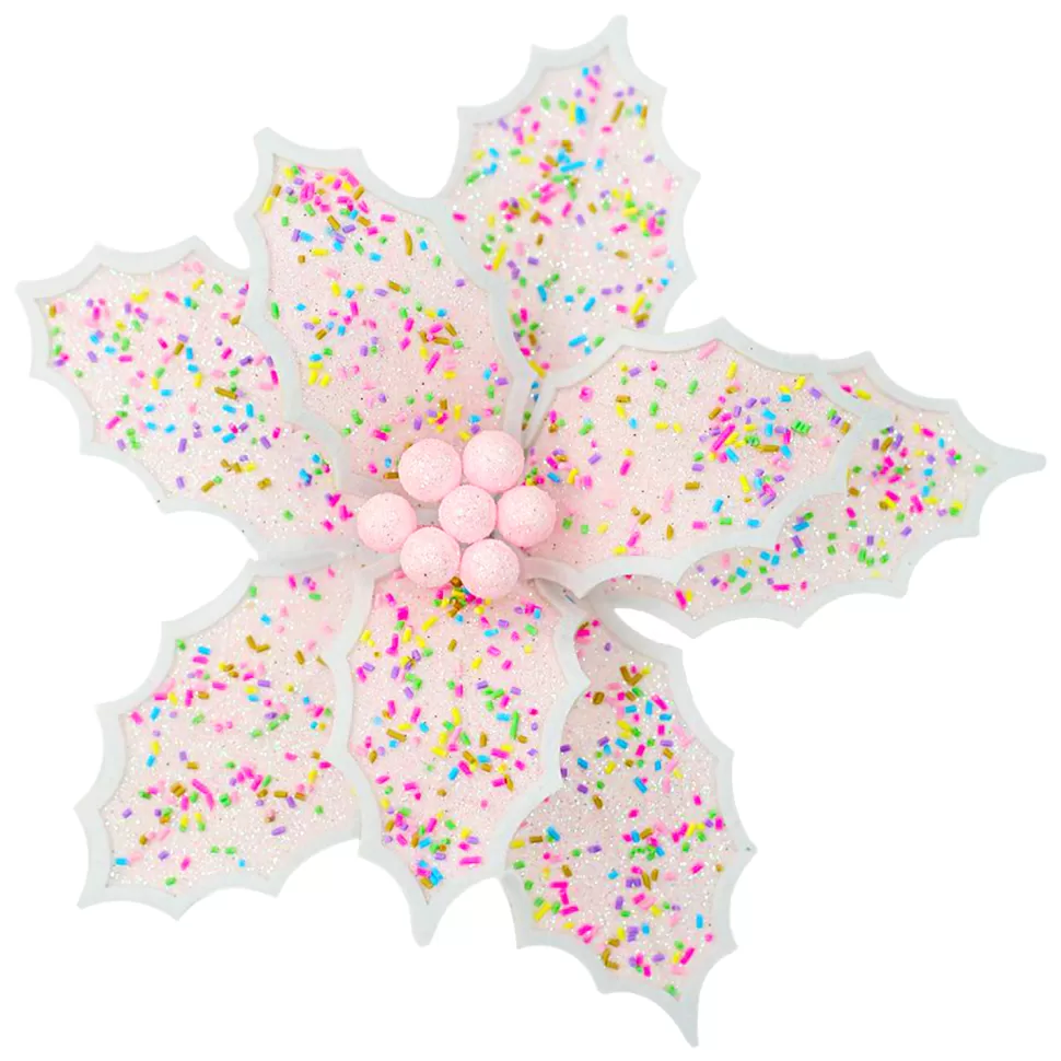 Christmas Forever POINSETTIA HEAD PINK- LIGHT 11″ IRIDESCENT W/ COLORFUL SPRINKLES W/ CLIP