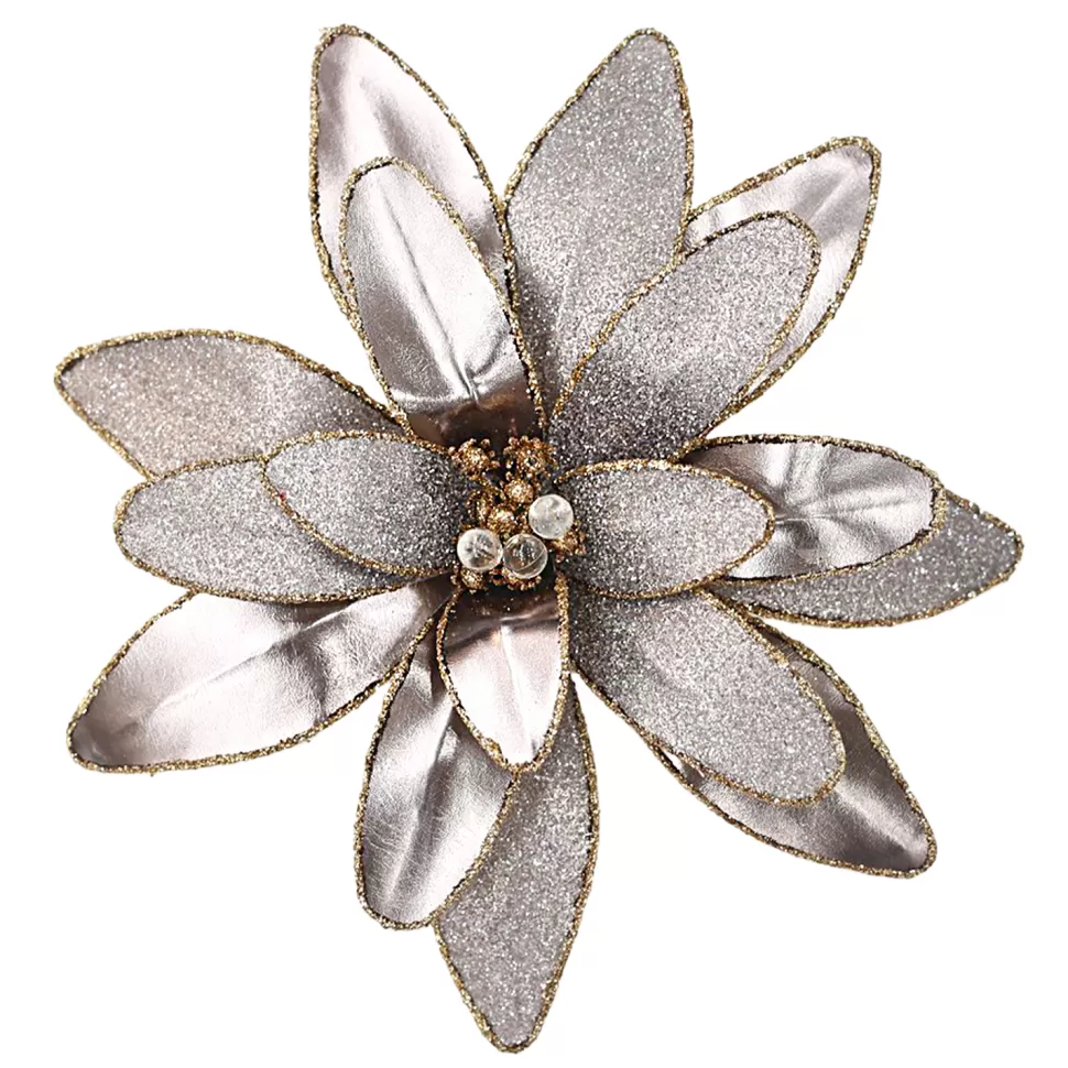 Christmas Forever POINSETTIA HEAD PLATINUM COPPER 11″ METALLIC W/ CLIP