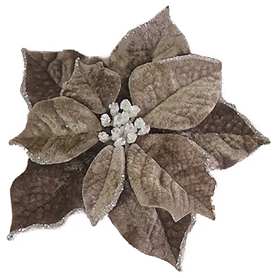 Christmas Forever POINSETTIA HEAD PLATINUM /WHITE 9″ SNOW EDGE CARDED W/ CLIP