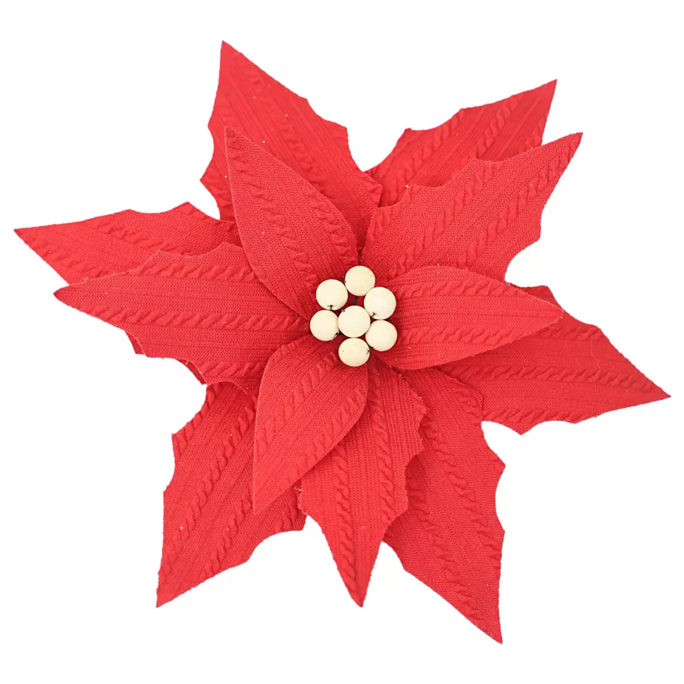 Christmas Forever POINSETTIA HEAD RED 12″ FABRIC W/ CLIP