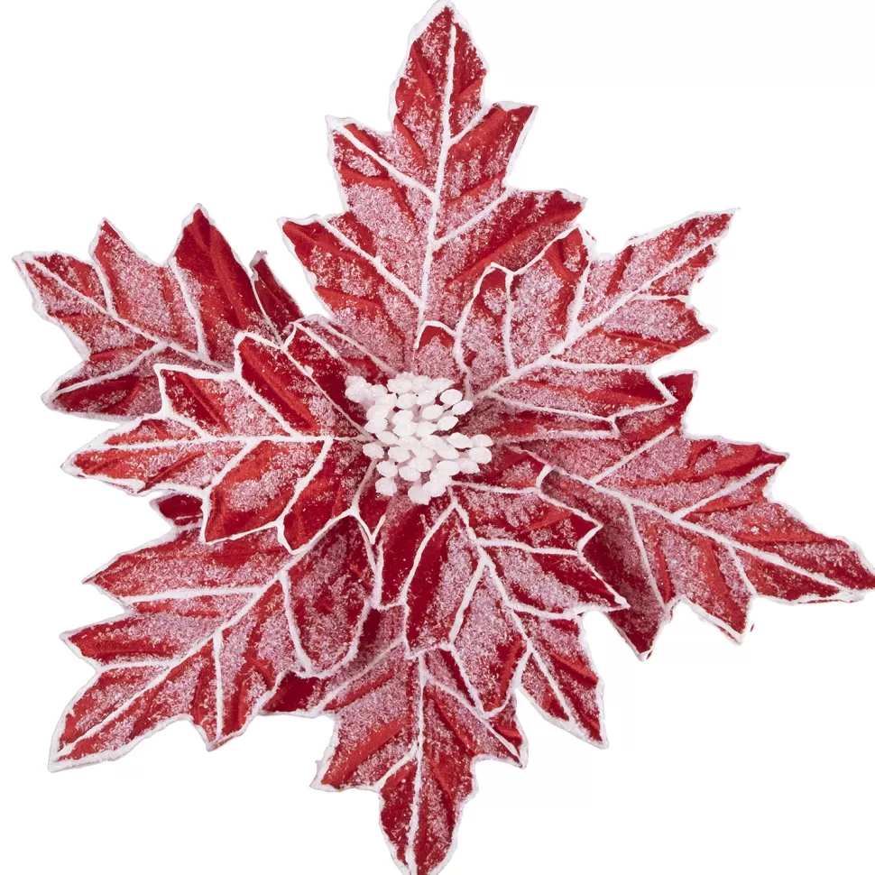 Christmas Forever POINSETTIA HEAD RED 12″ FROSTED W/ POINTY EDGES