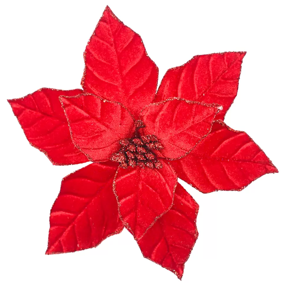 Christmas Forever POINSETTIA HEAD RED 9.5″ VELVET W/ CLIP