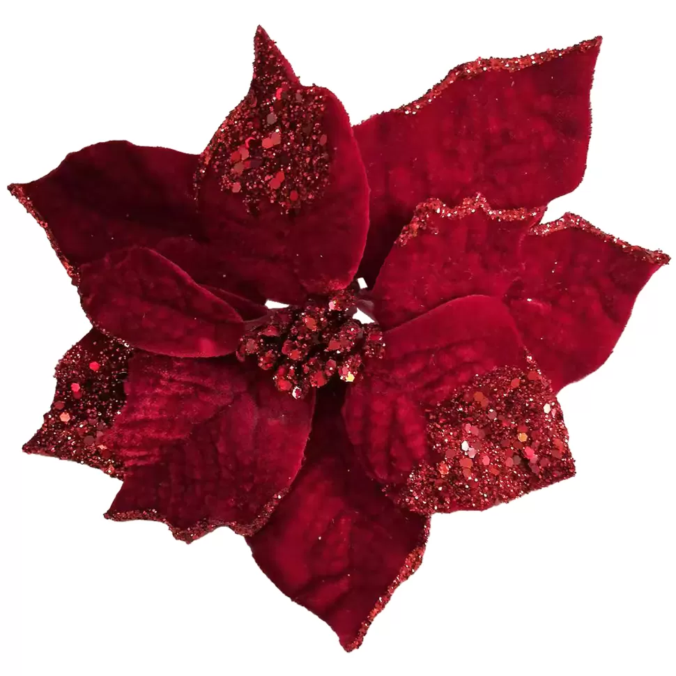 Christmas Forever POINSETTIA HEAD RED 9″ GLITTER CARDED W/ CLIP