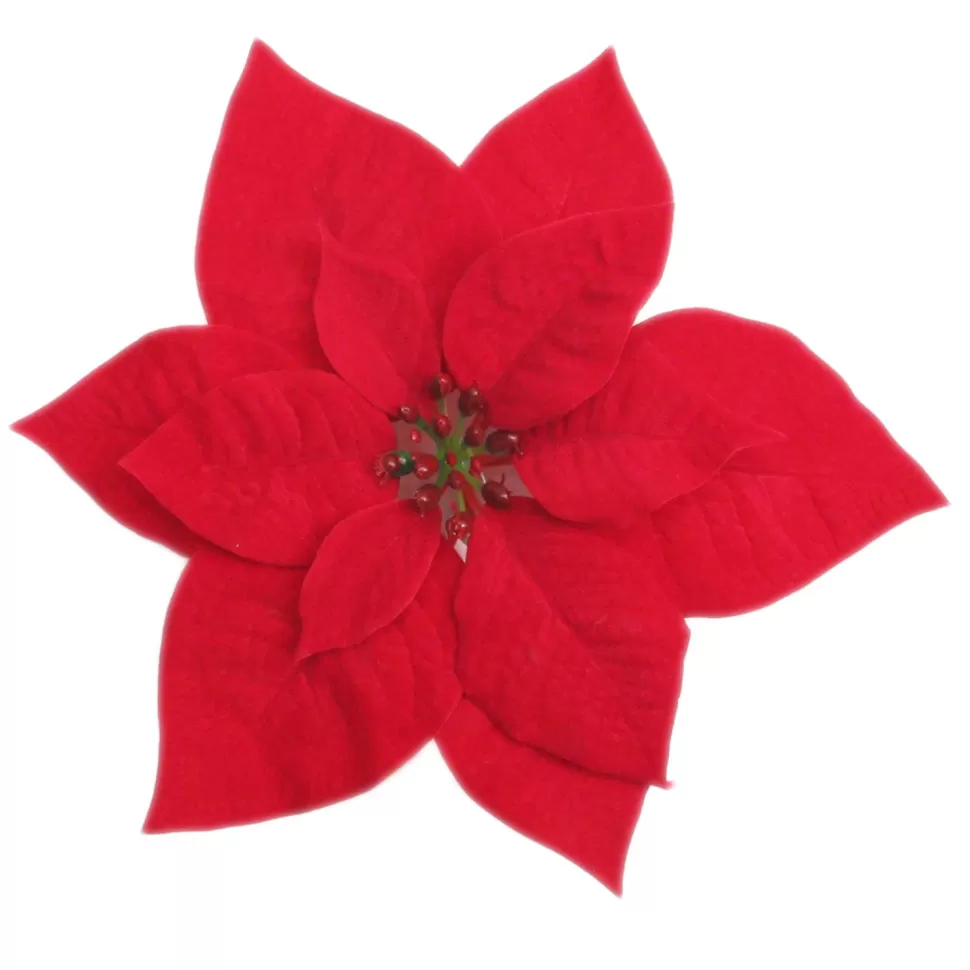 Christmas Forever POINSETTIA HEAD RED 9″ VELVET WITH CLIP