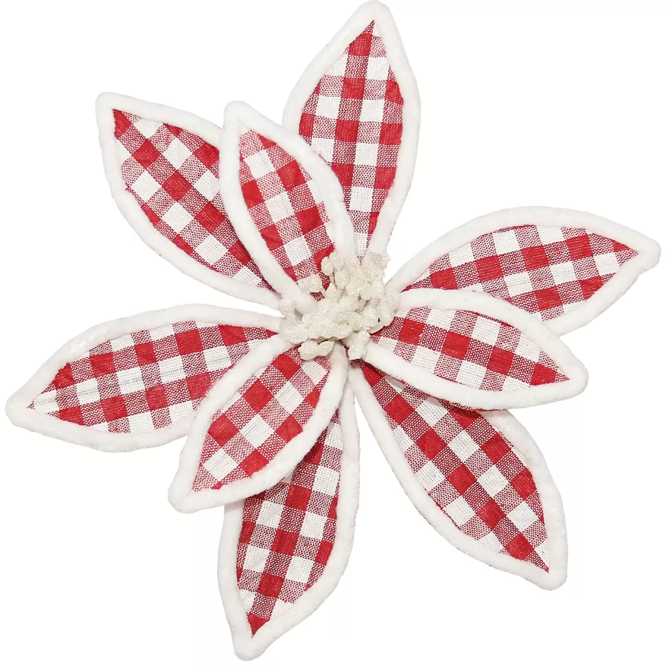 Christmas Forever POINSETTIA HEAD RED / WHITE 11.5″ PLAID W/CLIP