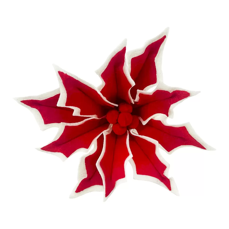 Christmas Forever POINSETTIA HEAD RED / WHITE 7.5″ LAYERED FELT W/ CLIP
