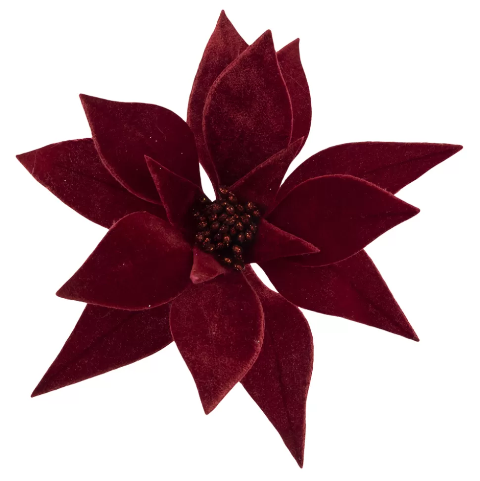 Christmas Forever POINSETTIA HEAD RED DARK 9″ VELVET W/ CLIP