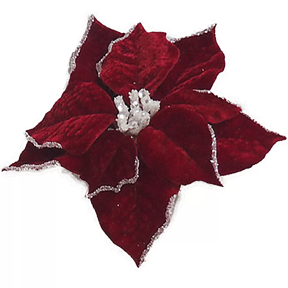 Christmas Forever POINSETTIA HEAD RED /WHITE 9″ SNOW EDGE CARDED W/ CLIP