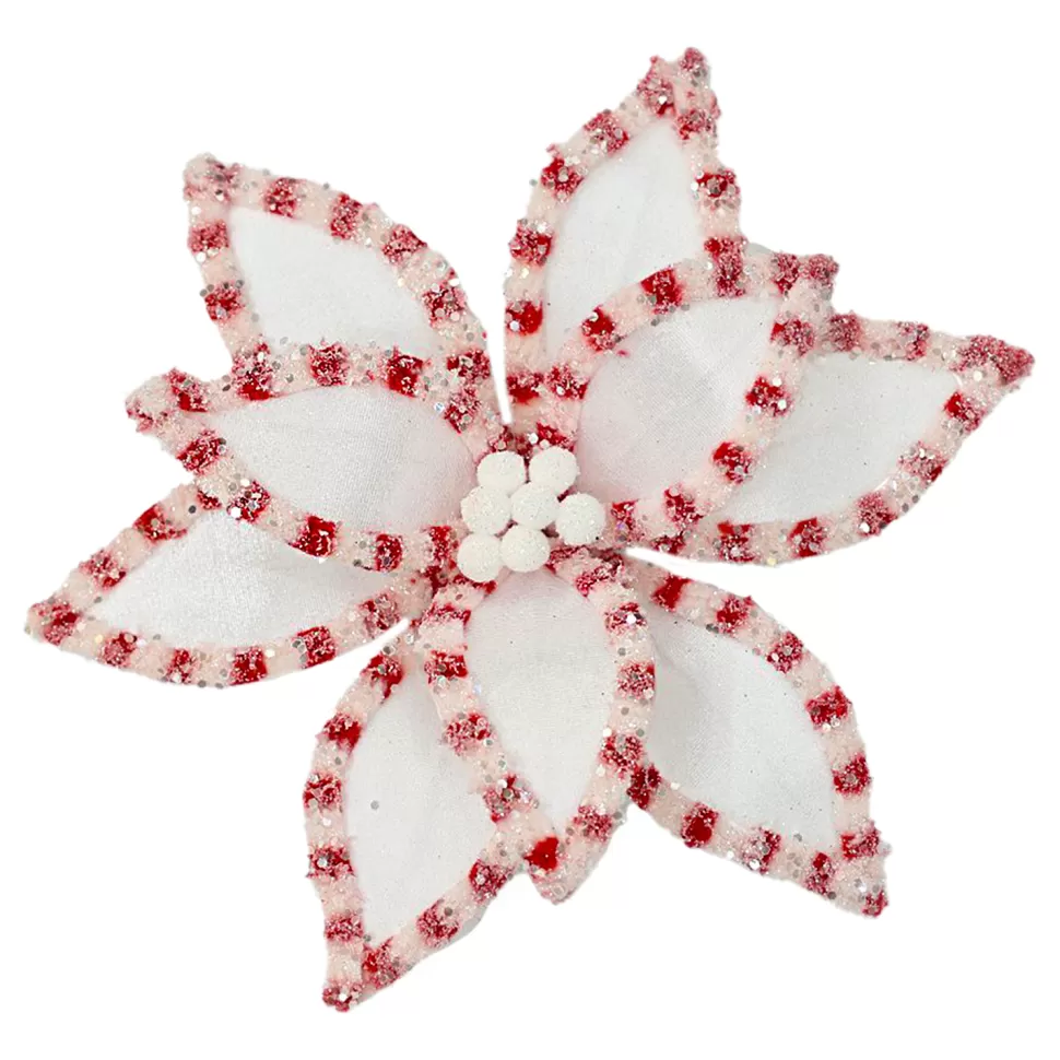Christmas Forever POINSETTIA HEAD RED/WHITE 12.5″ VELVET W/ CLIP