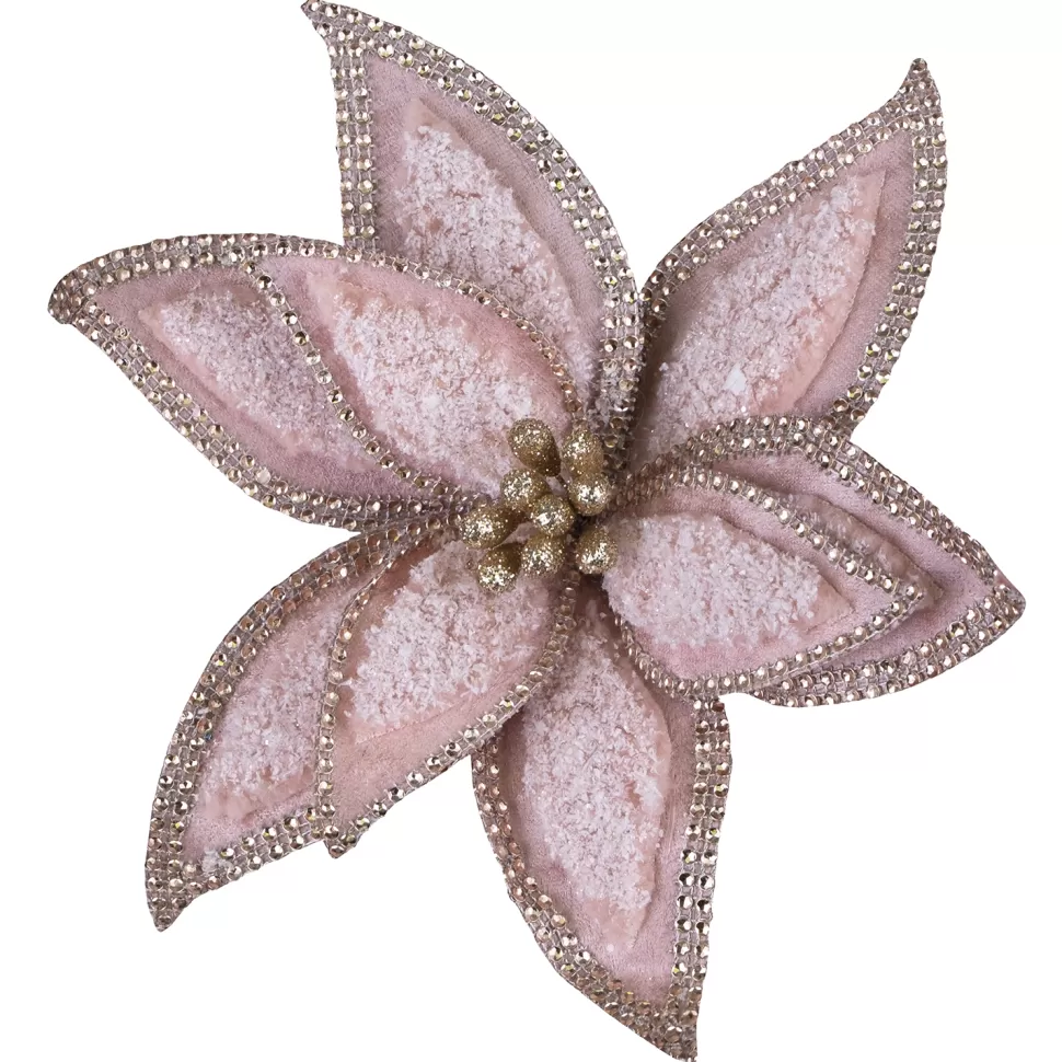 Christmas Forever POINSETTIA HEAD ROSE GOLD 11″ FLOCKED W/ SEQUINS BORDER & CLIP