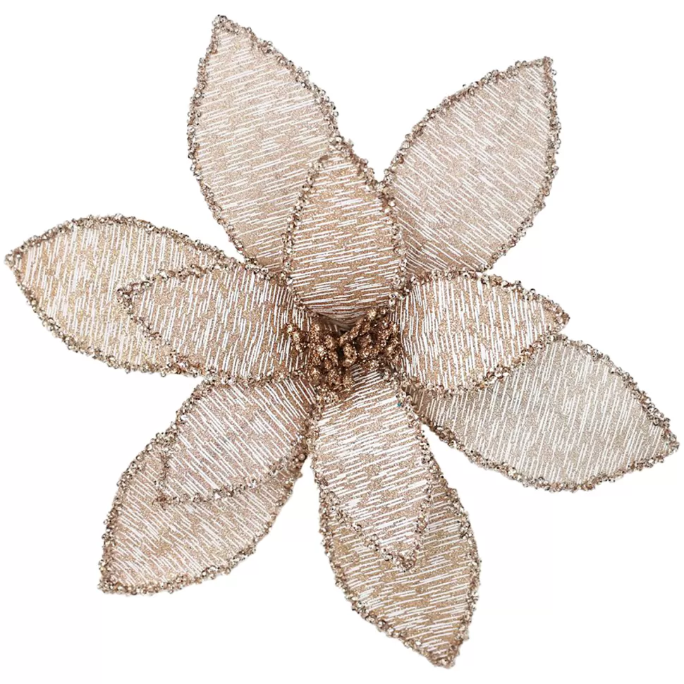 Christmas Forever POINSETTIA HEAD ROSE GOLD 12″ METALLIC W/ CLIP