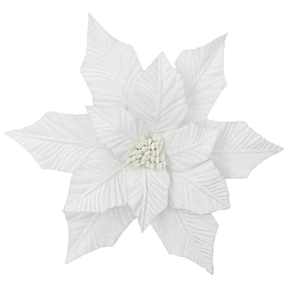 Christmas Forever POINSETTIA HEAD WHITE 12.5″ VELVET W/ CLIP