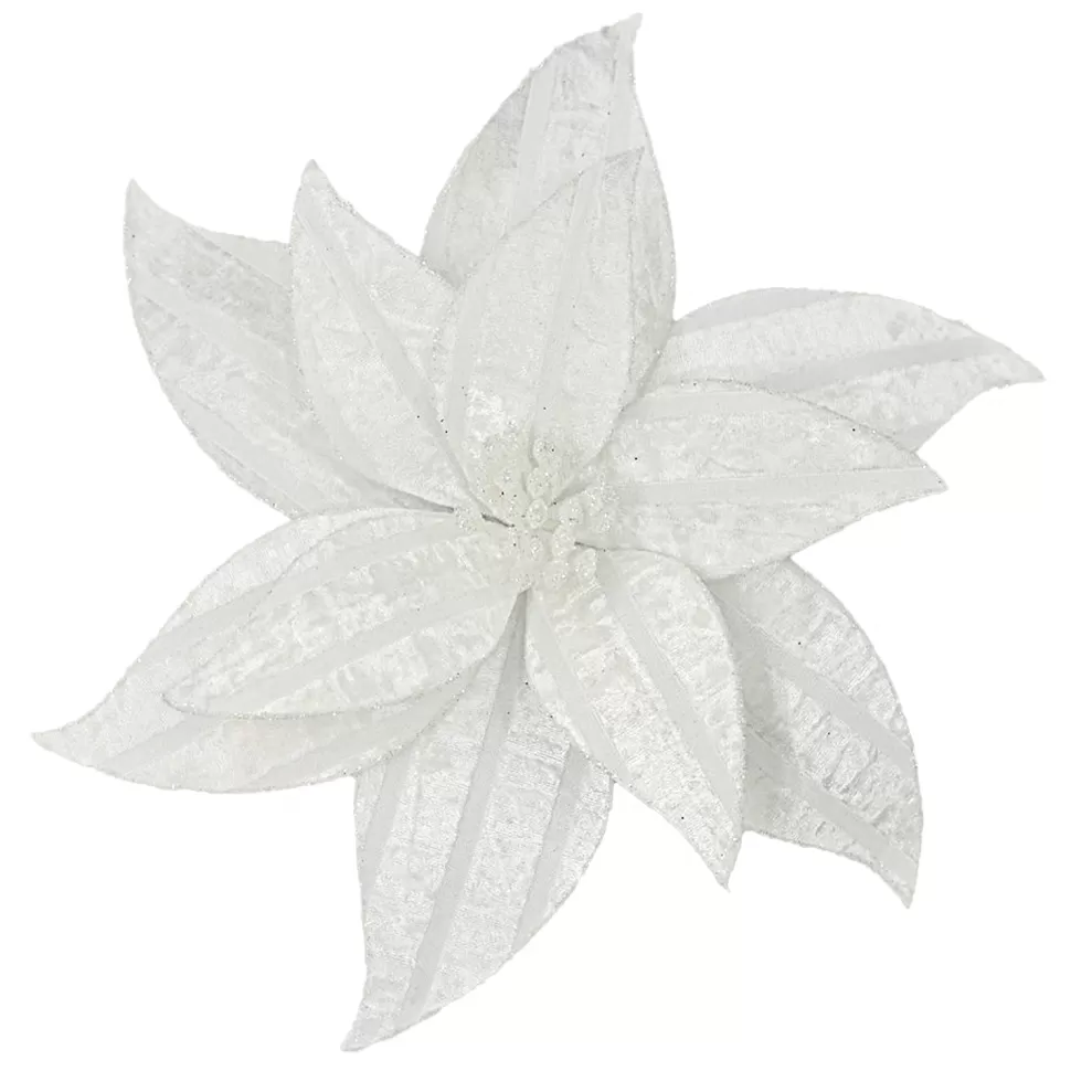 Christmas Forever POINSETTIA HEAD WHITE 12″ VELVET W/ CLIP