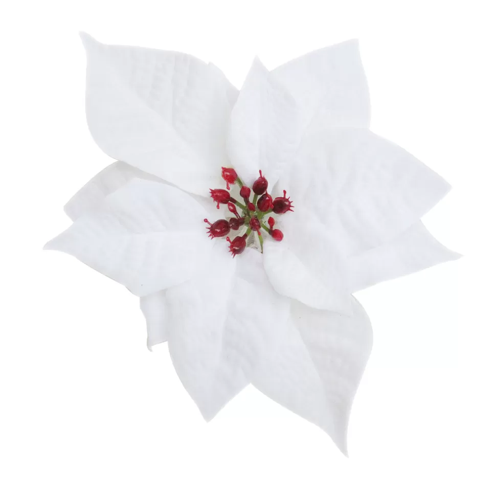 Christmas Forever POINSETTIA HEAD WHITE 6.5″ VELVET W/CLIP