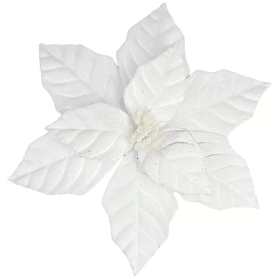 Christmas Forever POINSETTIA HEAD WHITE 9.5″ VELVET W/ CLIP