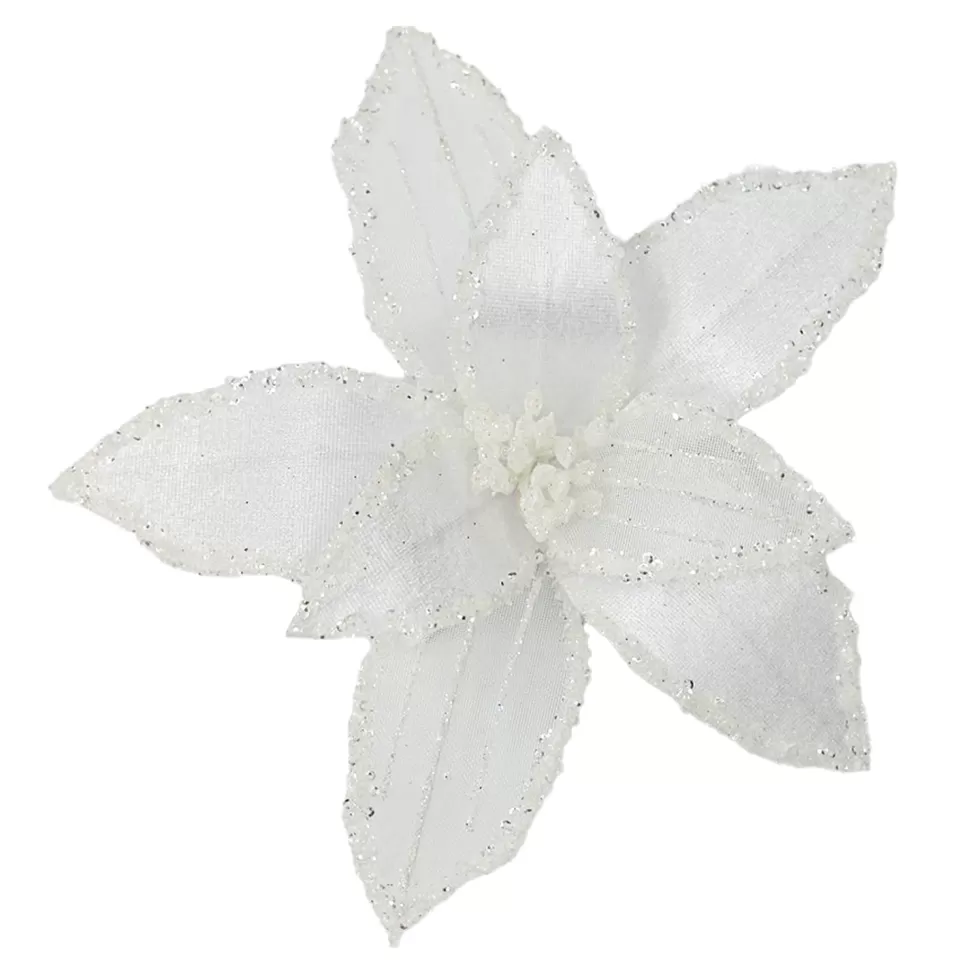 Christmas Forever POINSETTIA HEAD WHITE 9″ VELVET SHEER W/ CLIP