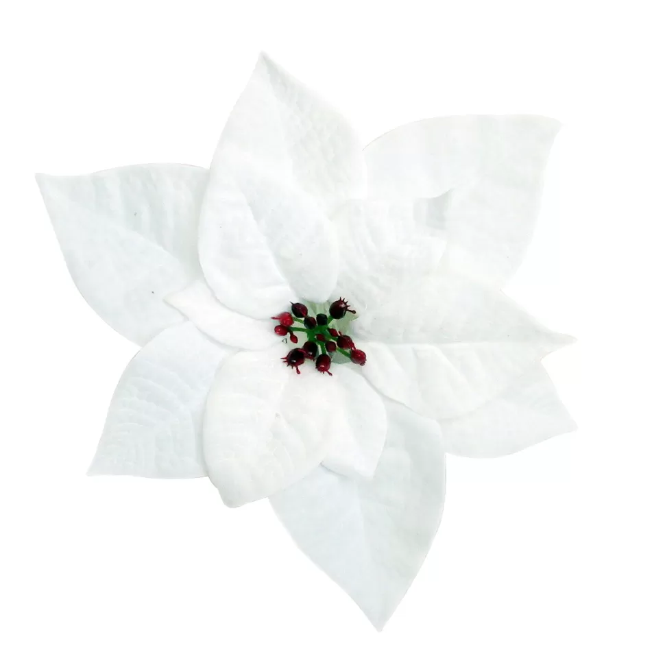 Christmas Forever POINSETTIA HEAD WHITE 9″ VELVET WITH CLIP
