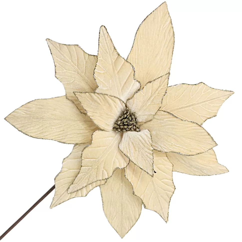 Christmas Forever POINSETTIA STEM CHAMPAGNE 18″ HEAD VELVET W/ 24″ STEM