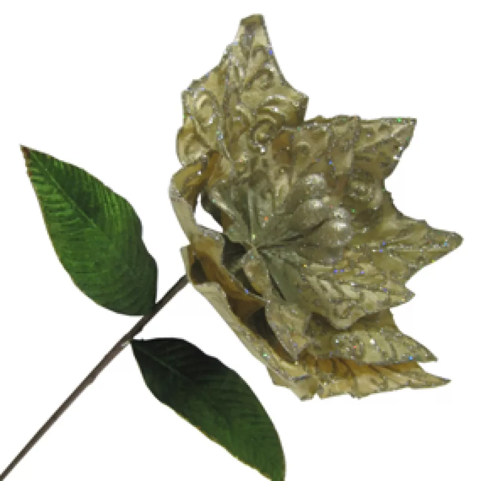 Christmas Forever POINSETTIA STEM CHAMPAGNE 26″ VELVET EMBOSSED W/GLITTER