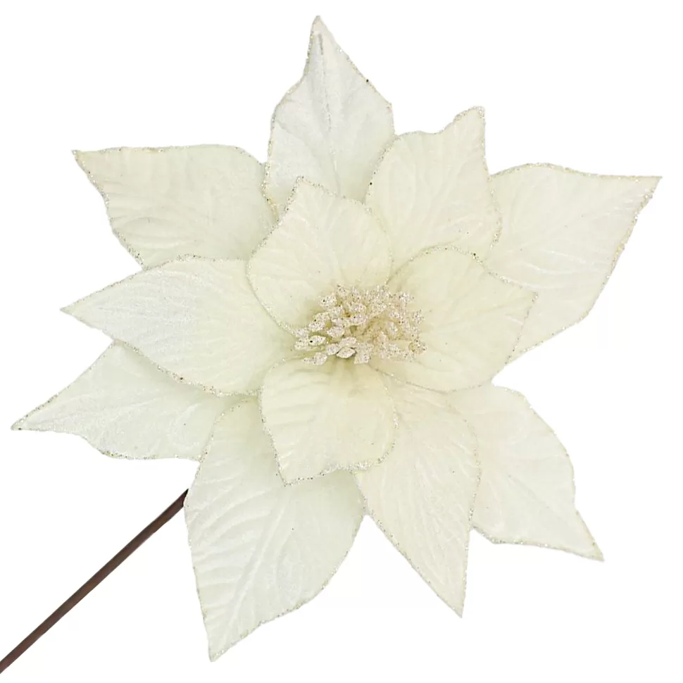 Christmas Forever POINSETTIA STEM IVORY 12″ HEAD VELVET W/ 20″ STEM