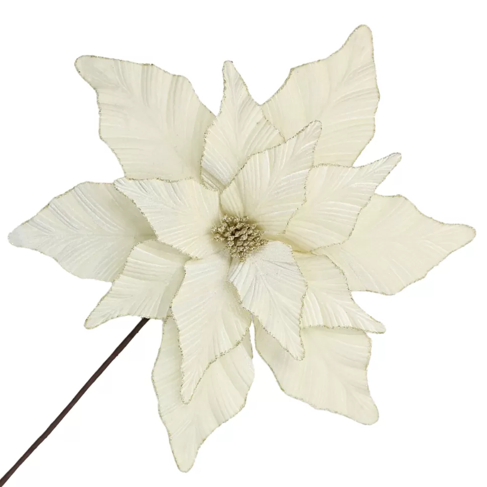 Christmas Forever POINSETTIA STEM IVORY 17″ VELVET HEAD W/ 24″ STEM