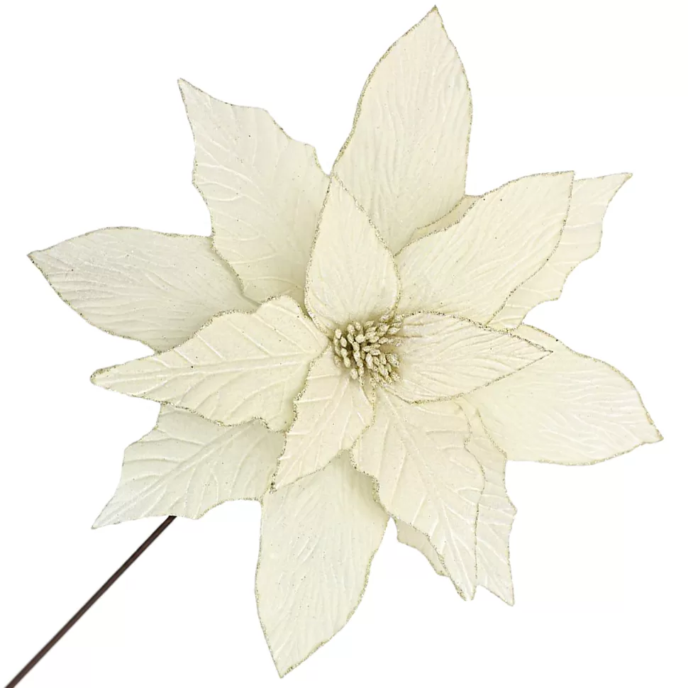 Christmas Forever POINSETTIA STEM IVORY 18″ HEAD VELVET W/ 20″ STEM