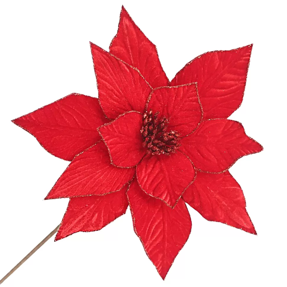 Christmas Forever POINSETTIA STEM RED 12″ HEAD VELVET W/ 20″ STEM