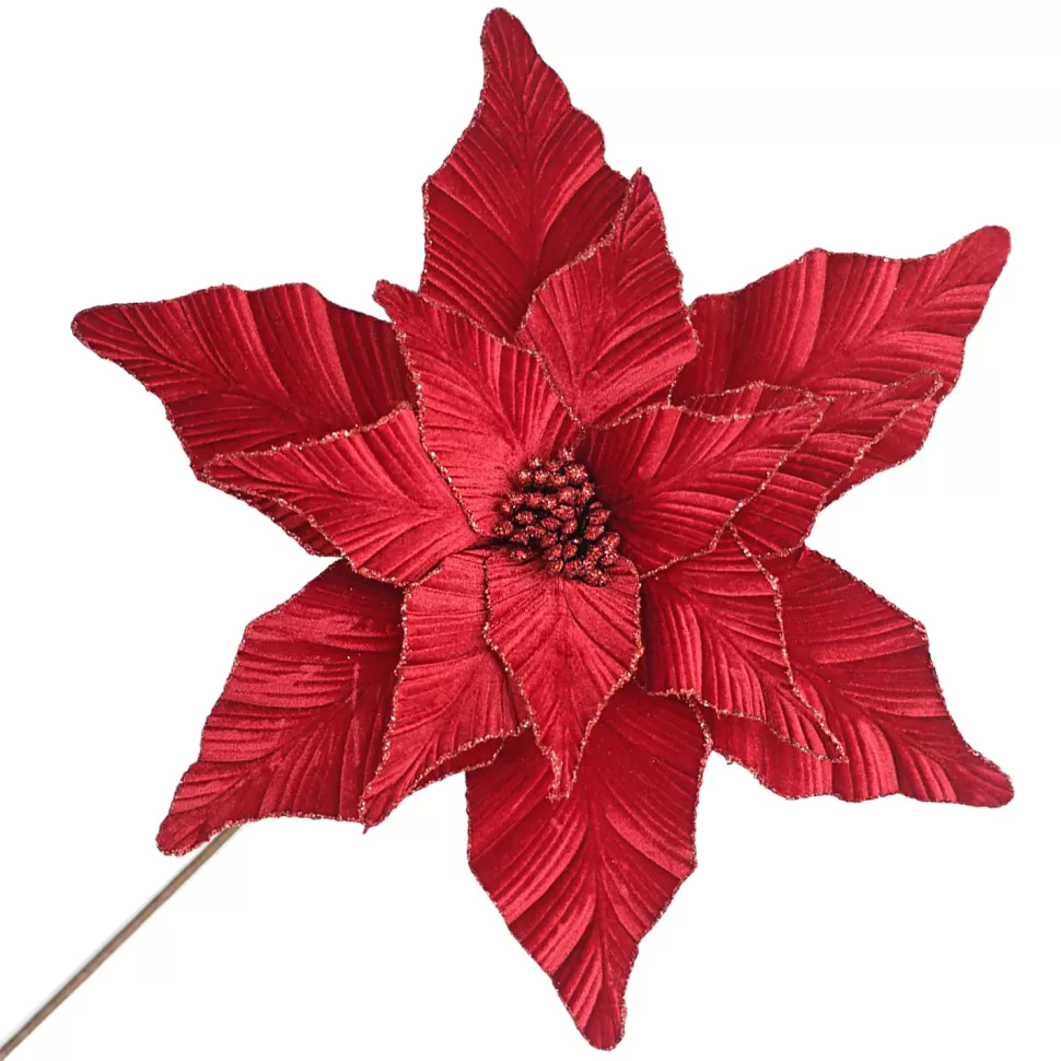 Christmas Forever POINSETTIA STEM RED – DARK 17″ VELVET HEAD W/ 24″ STEM