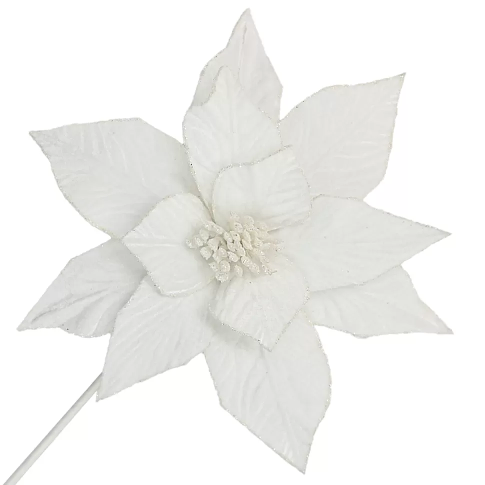 Christmas Forever POINSETTIA STEM WHITE 12″ HEAD VELVET W/ 20″ STEM