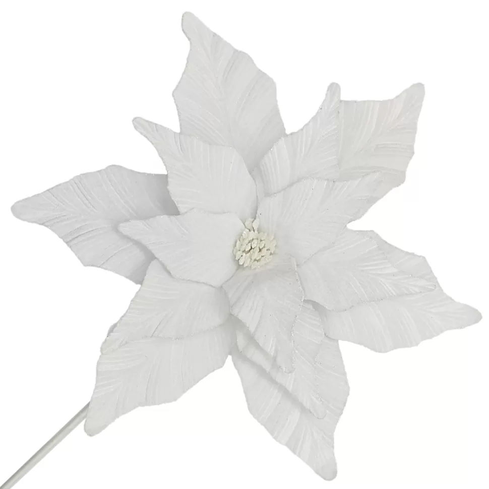 Christmas Forever POINSETTIA STEM WHITE 17″ VELVET HEAD W/ 24″ STEM