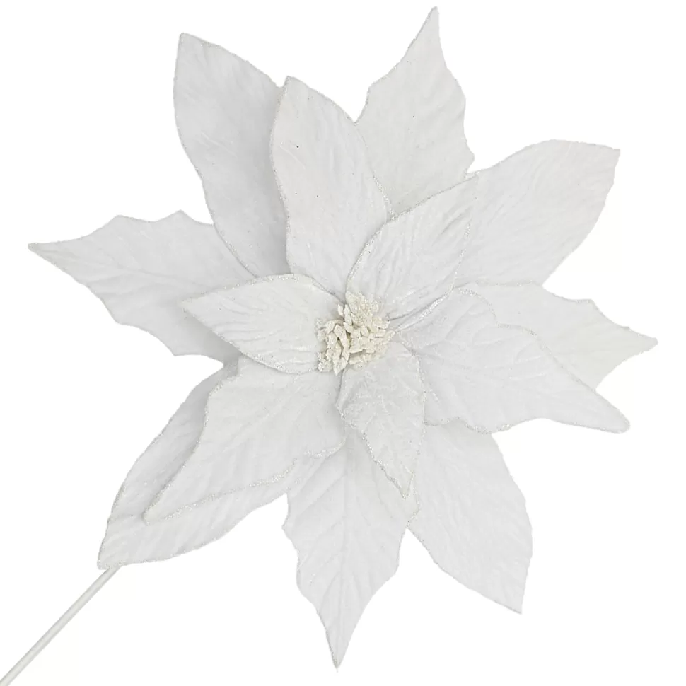 Christmas Forever POINSETTIA STEM WHITE 18″ HEAD VELVET W/ 20″ STEM