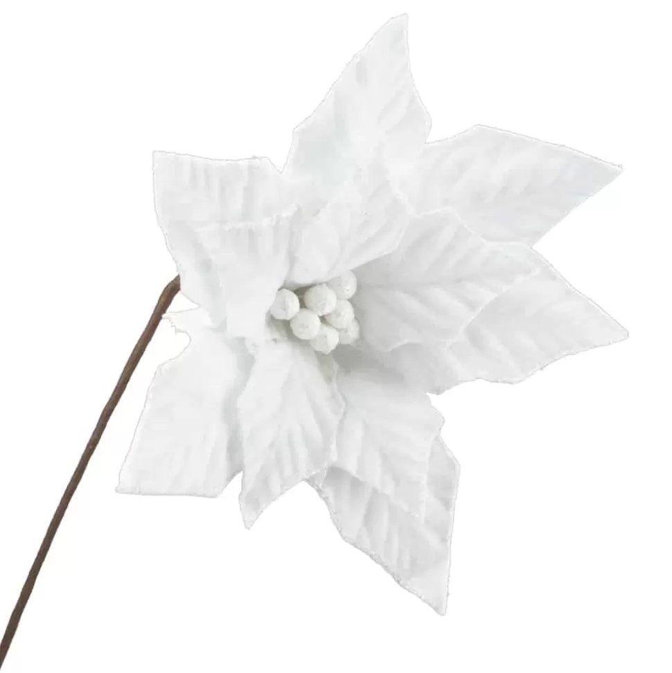 Christmas Forever POINSETTIA STEM WHITE 20″ VELVET W/ GLITTER EDGE