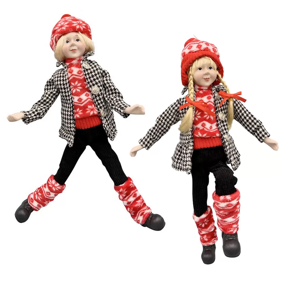Kids Christmas Forever POSABLE BOY/ GIRL 18″ RED SWEATER W/ BLACK/ WHITE COAT 2 ASST.