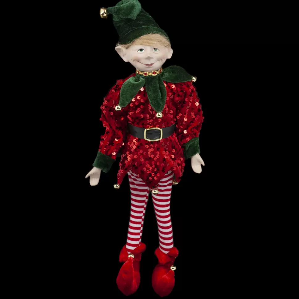 Christmas Forever POSABLE ELF BOY 18″ RED SEQUIN W/ GREEN HAT